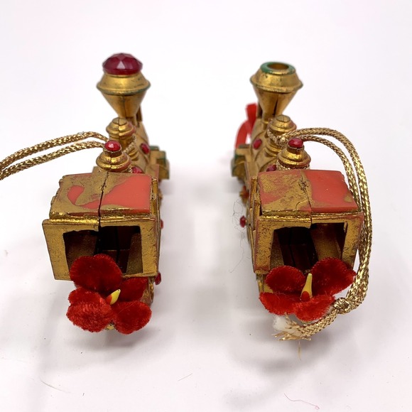 Lot 2 Vtg Koestel Golden Jeweled Train Engine Christmas Ornament W Germany Flaws - Picture 5 of 9